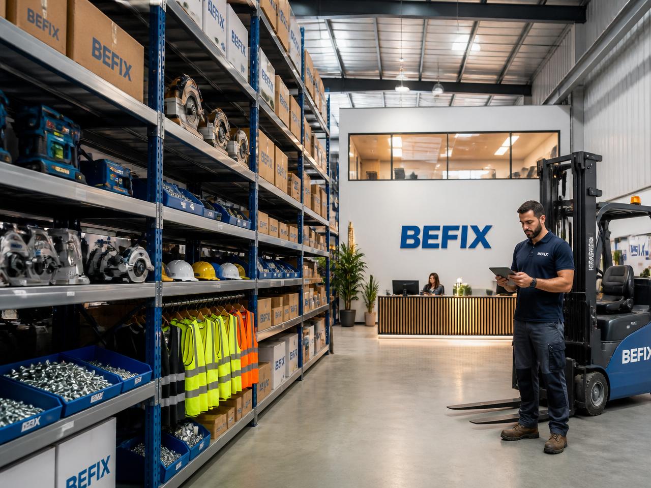 Atelier industriel BEFIX avec outillage organisé
